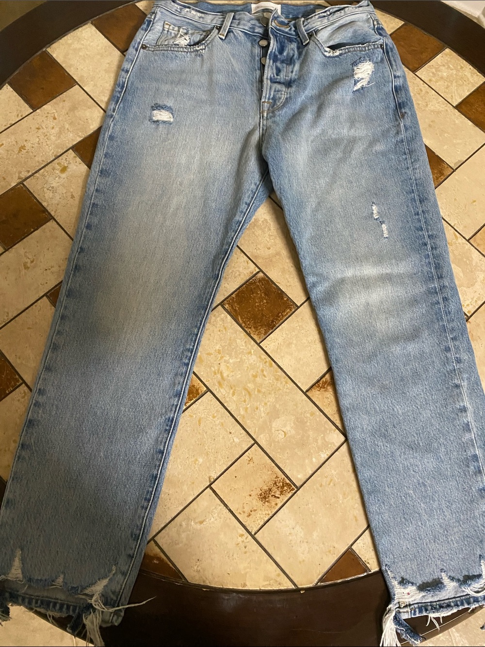 Frame Denim Light Blue Distressed Straight Jeans